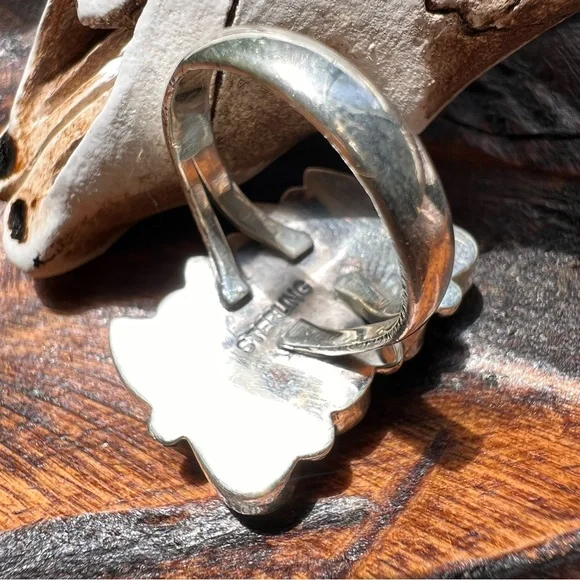 925 Sterling Silver Kingman Turquoise Rectangle Cluster Ring Sz 8 • Southwestern - Picture 4 of 10